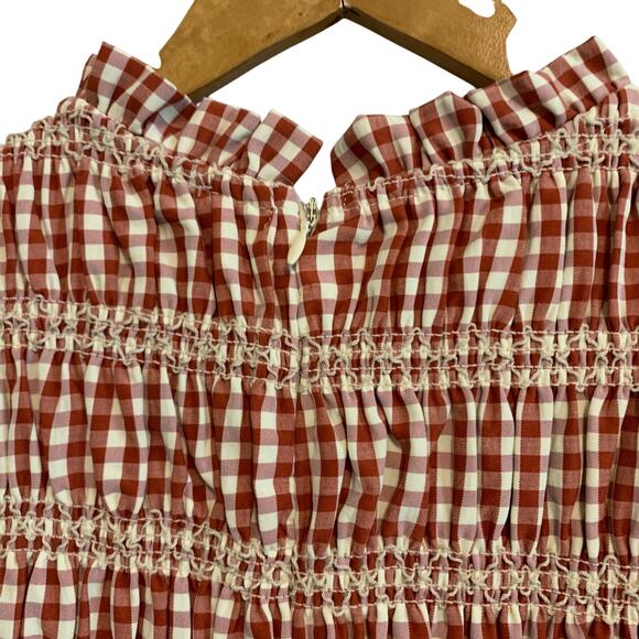English Factory Burnt Red Long Sleeve Gingham Smocked Mini Dress Size Small - Picture 7 of 8
